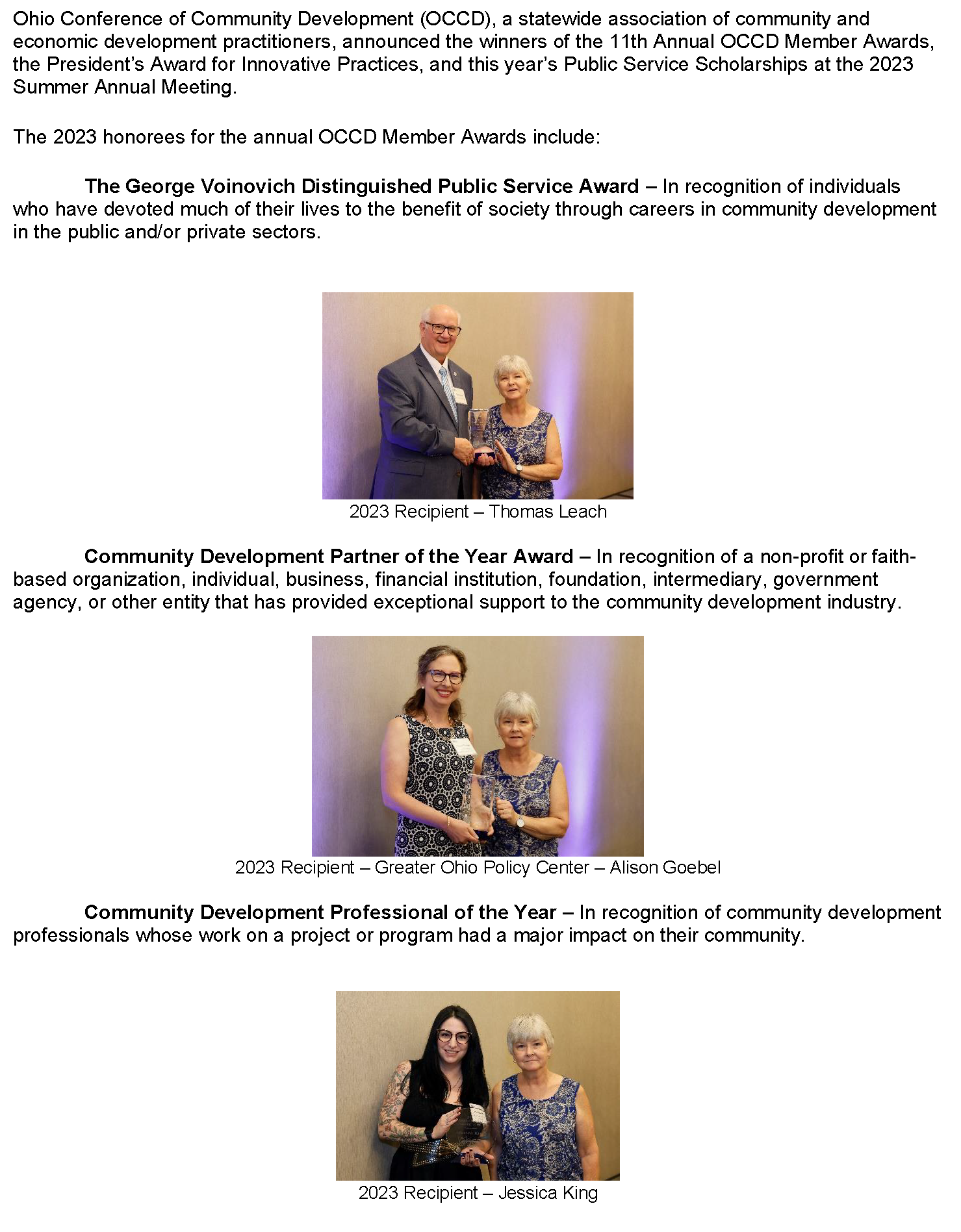 OCCD Annual Awardees Recognized Ohio Conference of Community Development