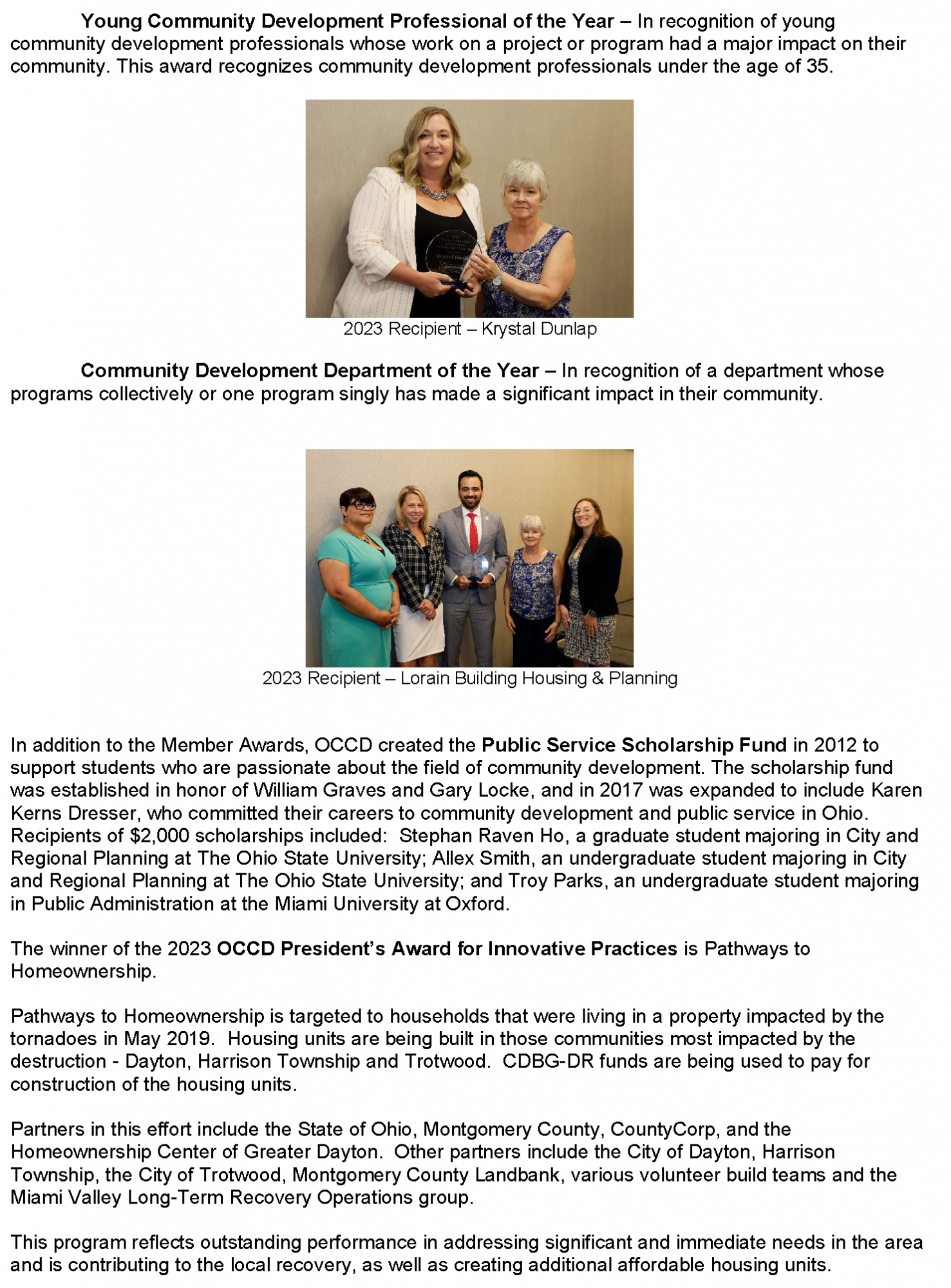 OCCD Annual Awardees Recognized Ohio Conference of Community Development